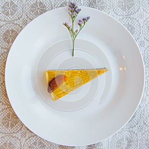 Vegetarian cake with fresh flowers