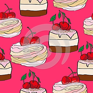 Vegetarian cakes seamless pattern from vegetable products.