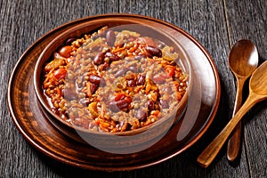 Vegetarian chili with kidney beans and lentils