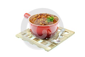 Vegetarian Chili in a Red Bowl