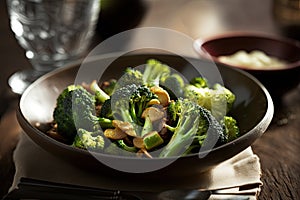 Vegetarian delight organic broccoli, stir fried to perfection