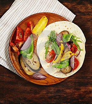 Vegetarian fajitas wheat tortilla with grilled vegetables