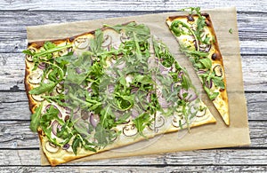 Vegetarian flammkuchen - Traditional German pizza or french tarte flambee