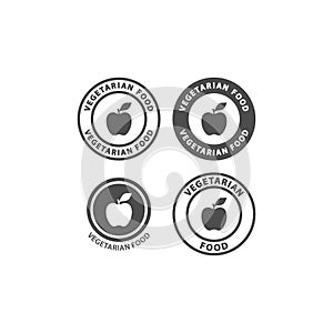 Vegetarian food black vector label with apple.