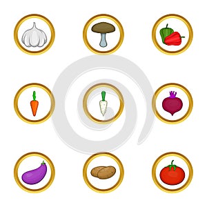 Vegetarian food icons set, cartoon style