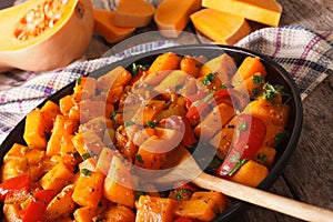 Vegetarian food: pumpkin curry close-up. horizontal