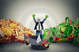 Vegetarian food representative winner in fight with unhealthy junk fatty food