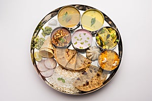 Vegetarian food thali or platter from Maharashtra, India