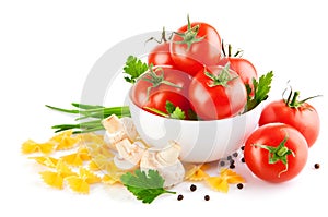 Vegetarian food with tomato and champignons