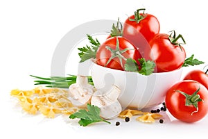 Vegetarian food with tomato and champignons