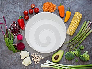 Vegetarian food and white plate