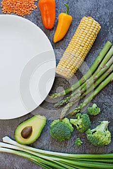 Vegetarian food and white plate