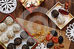 Vegetarian foods. festive New Year`s table.