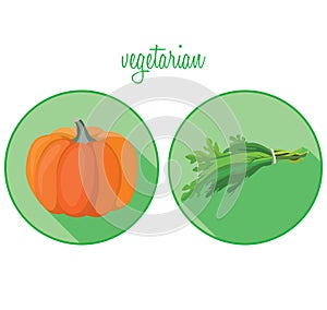 Vegetarian foods: pumpkin and greens