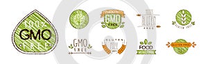 Vegetarian GMO Free Bio Product and Food Label Vector Set