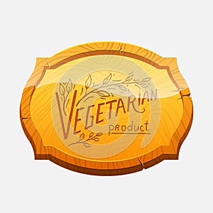 Vegetarian healthy food signboard for cafe or restaurant. engraved hand drawn. morning breakfast. wooden background, top