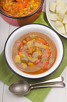 Vegetarian hungarian letcho with potatoes