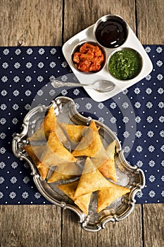 Vegetarian Indian Samosas with Dipping Sauces