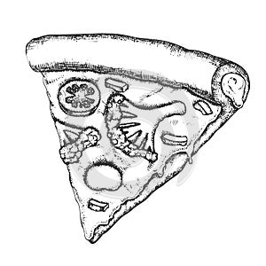 Vegetarian Italian Slice Pizza Monochrome Vector