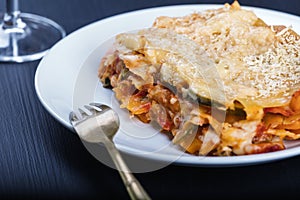 Vegetarian lasagne on the plate