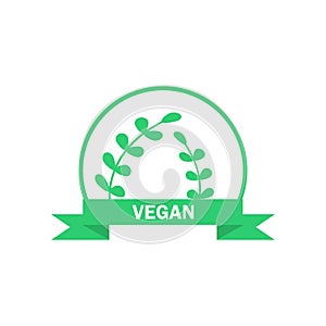 Vegetarian logo. Green food symbol. Vector label