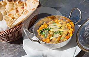 Vegetarian meal chana masala, chickpea curry, indian dish photo