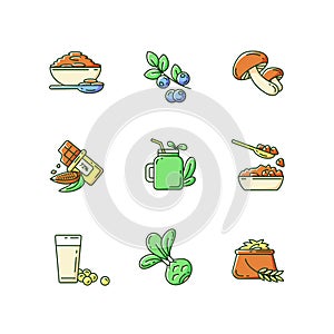 Vegetarian meals RGB color icons set