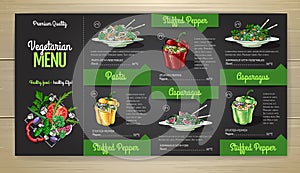 Vegetarian menu design with vegan meals. Restaurant menu