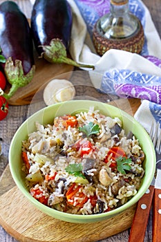 Vegetarian menu, healthy diet food. Rice with vegetables.