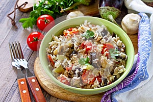 Vegetarian menu, healthy diet food. Rice with vegetables.