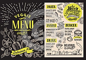 Vegetarian menu for restaurant. Vector food flyer for bar and ca