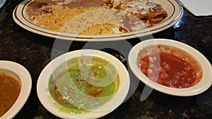 Vegetarian Mexican food with rice and enchilada photo