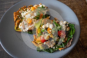 Gourmet Vegetarian Mexican food - tacos made with hoja santa (Holy Leaf) photo