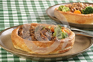 Vegetarian mince in giant yorkshire puddings