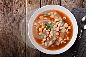 Vegetarian minestrone soup with pasta and beans