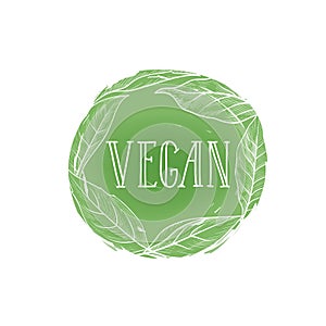 Vegetarian natural food sign. Vegan lettering, floral label