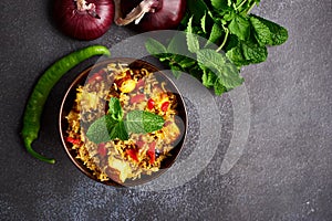 Vegetarian paneer biryani at black background