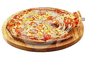 Vegetarian Pizza, mozzarella cheese, onions, tomatoes, peppers, zucchini