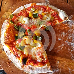 Vegetarian pizza with pacman shape