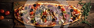 A Vegetarian Pizza on a Rustic Wooden Setting
