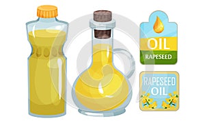 Vegetarian Rapeseed Oil Bottles and Labels Vector Set