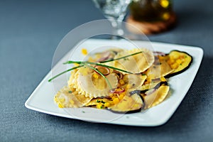 Vegetarian ravioli with eggplant photo