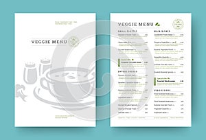 Vegetarian restaurant menu layout design brochure or food flyer template vector illustration.