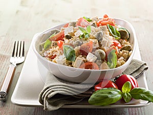 Vegetarian rice salad with tofu