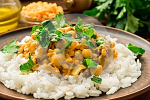 Vegetarian rice and vegan chickpea curry