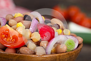 Vegetarian salad with beans, chickpeas and corn photo