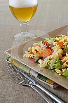 Vegetarian salad and beer