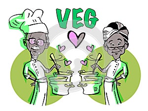 Vegan Vegetarian Senior Couple Chef-African Indian photo