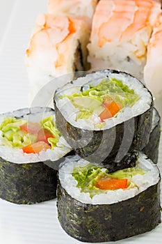 Vegetarian and shrimp sushi roll