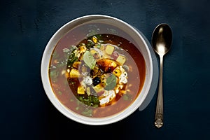 Vegetarian soup, a bowl of nourishing goodness captured beautifully